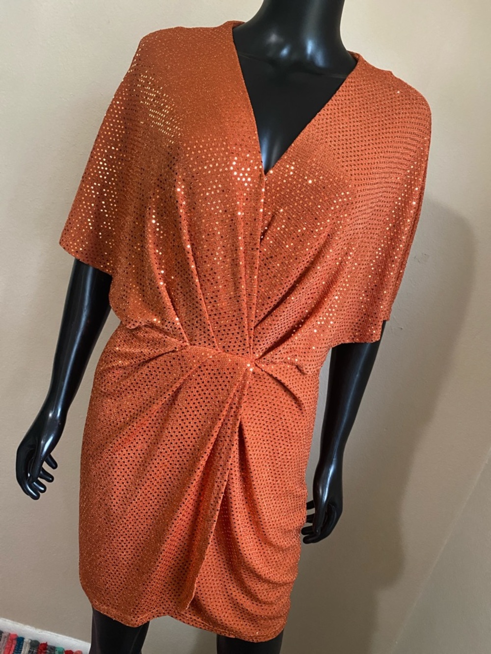 Dress Forum Rust Sequin Wrap Mini Dress NWTs